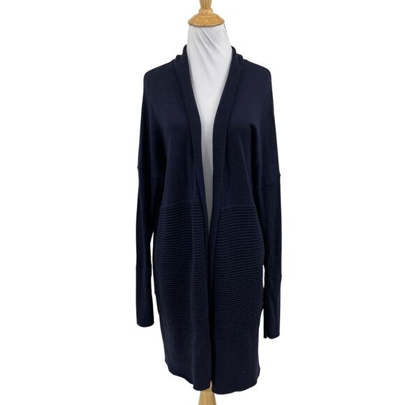 Lululemon Cardigan Womens 8/10 Navy Sit In Lotus Wool Ribbed Open Front *READ - Picture 1 of 13